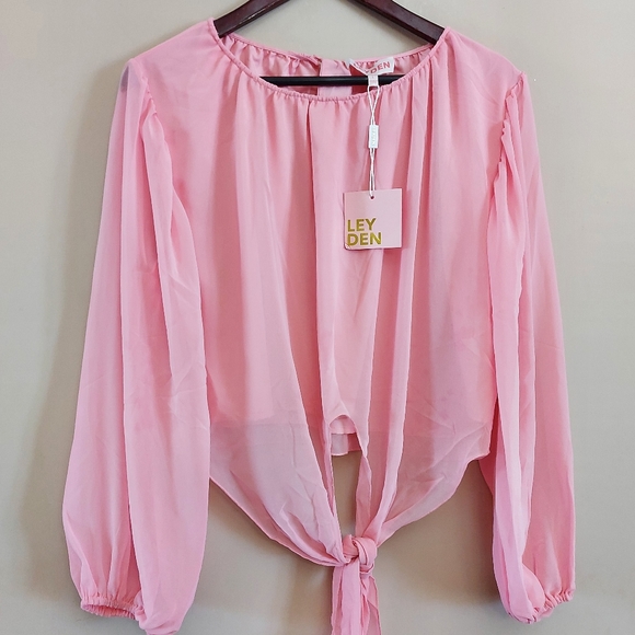 Leyden blouson sleeve and knotted waist blouse - Picture 2 of 8